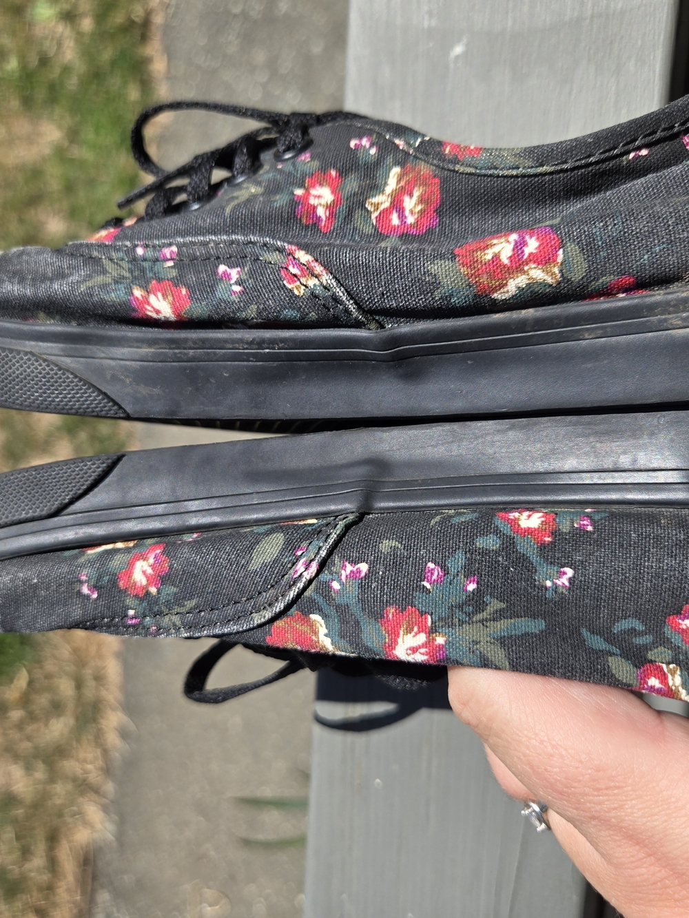Vans Black Canvas Low-Top Sneakers with Red Floral Print - Picture 6 of 9